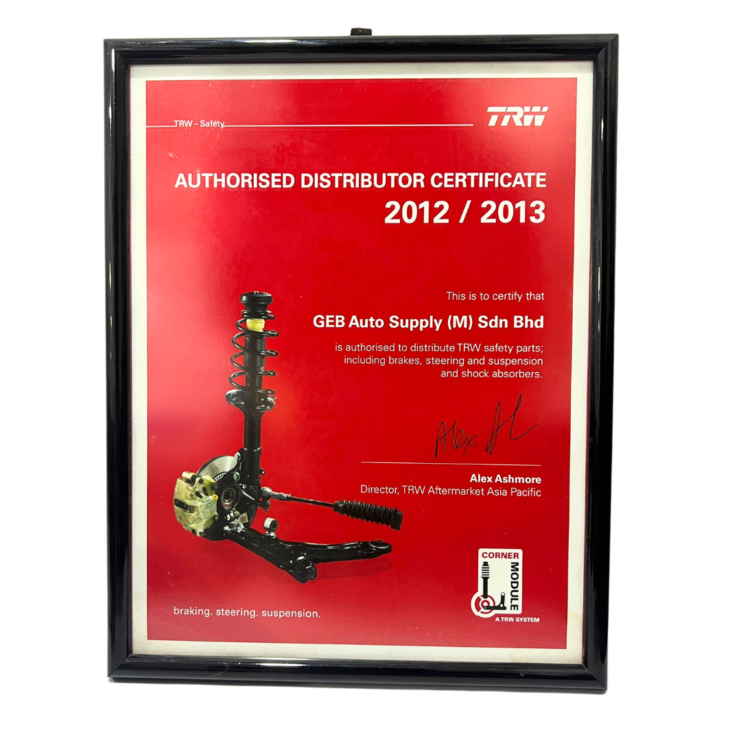 2012 TRW AUTHORIZED DISTRIBUTOR CERTIFICATE